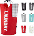 Caroeas 100L Laundry Basket,Large Laundry Hamper, Laundry Bag with Padded Handles, Clothes Hamper Stands Up Well, Collapsible Free Standing Easy Storage Washing Bin (Red,100L)