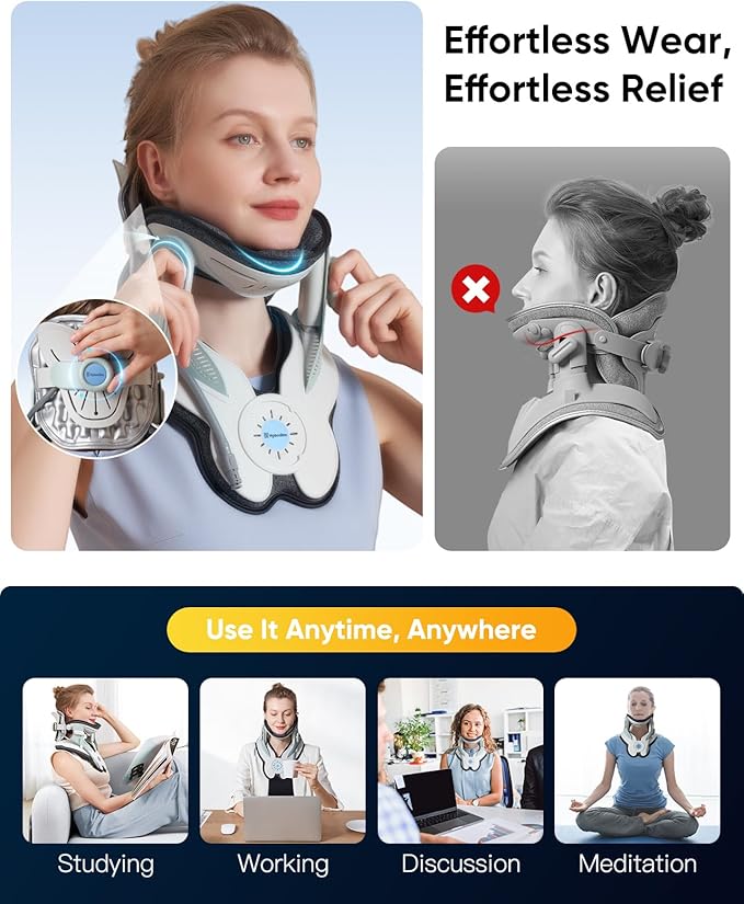 Cervical Neck Traction Device: Neck Stretcher for Cervical Pain Relief, Electric Air Pump with 3 Power Traction, Built-in 8 Airbag, Improved Stretcher for Neck Decompression and Neck Tension Relief