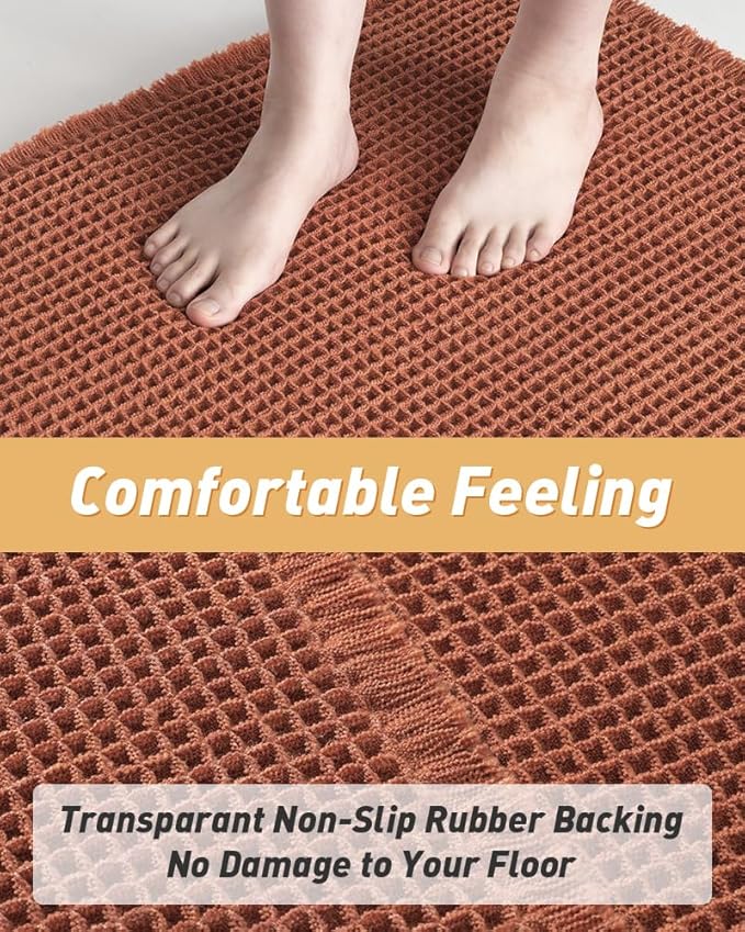 AMOAMI Upgraded Waffle Runner Rug Super Absorbent Non Slip Bath Mats for Bathroom Machine Washable Bathroom Runner Rug with Tassels, Ideal for Hallway Bedroom Laundry Room, Dirty Orange, 16" x 46"