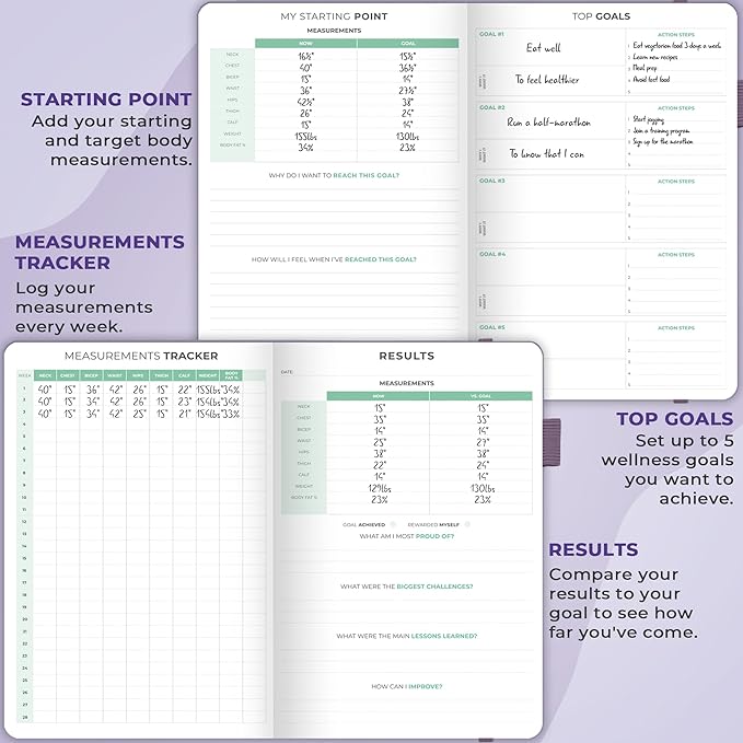 Clever Fox Fitness and Food Journal Premium – Guided Daily Workout, Meal & Weight Loss Tracker for Women & Men – Exercise Diet Planner (Lavender)