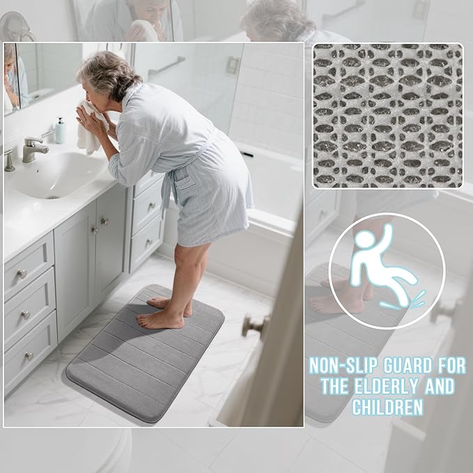 Yimobra Bathroom Runner 60"x24", Non Slip Memory Foam Bath Mat, Super Soft Water Absorbent Hallway Carpet, Machine Washable Rug for Vanity Tub Shower, Gray