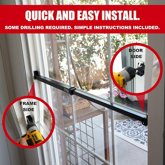 SECURITYMAN Sliding Door Security Bar-Child Proof Sliding Door Lock Bar with Anti Lift Lock - Fits Most Doors & Windows - Adjustable Patio Door Security Bar (18.75"- 51.1") Black