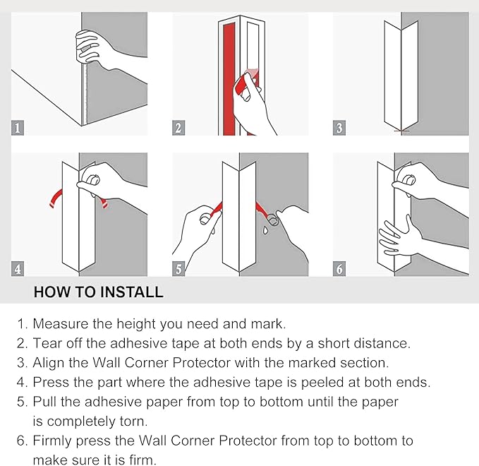 Proflex Wall Corner Protector - White Textured 1-1/2 inch x 60 inch - Pack of 6 - Self Adhesive Corner Guards for Walls Edge Protection – Easy to Apply – No Tools Needed