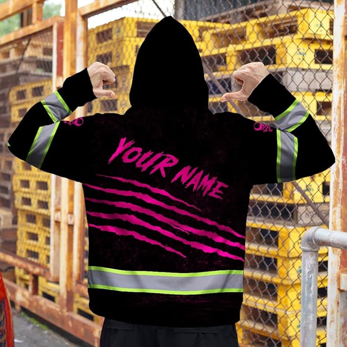 Matedecor Skull US Flag Reflective High Visibility Hoodie For Men Construction Hi Vis Safety Workwear Custom Name