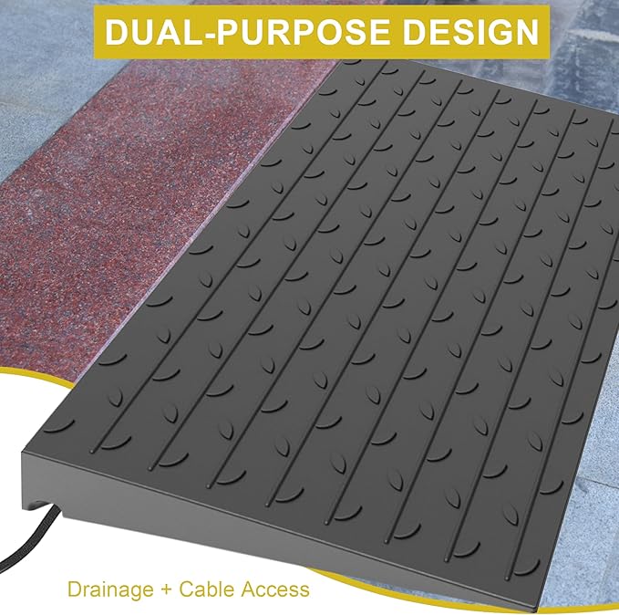 OrangeStar Heavy Duty Rubber Threshold Ramp – 4" Rise Wheelchair & Scooter Ramp with Cord Channel, Non-Slip Angled Entry for Doorways, Steps & Garages, 2200 LBS Capacity (Black, 36" Length)