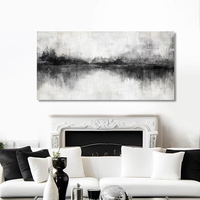 Artexist Canvas Prints Wall Art for Living Room Black Abstract Art Wall Decor Grey Pictures Wall Painting for Bedroom Office Artwork 29"x 58" Home Decor