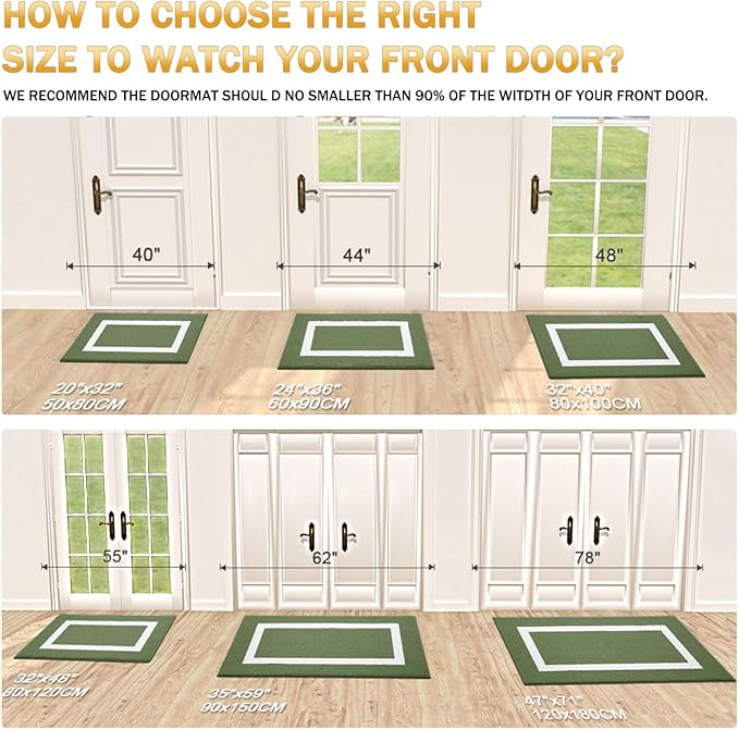 OLANLY Indoor Door Mat, 71x47, Non-Slip Absorbent Resist Dirt Entrance Mat, Washable Low-Profile Inside Entry Doormats for Entryway, Green