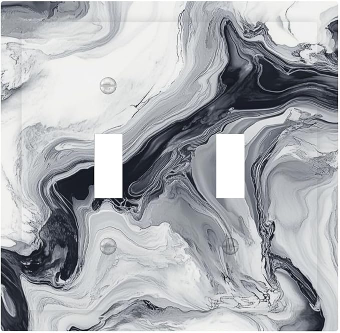 Abstract Marble Ink Texture Grey Marble Print Decorative Switch Plates 2 Gang Double Toggle Outlet Light Switch Cover Wall Plate Electrical Faceplate for Bathroom Kitchen Decor