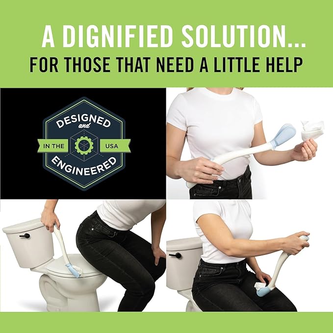 Juvo Toilet Aid (Pack of 2) - Personal Bottom Wiping Tool, Bathroom Mobility Aid for Disabled, Elderly, and Surgery Recovery - 18" Long Wand with Hygienic Cover