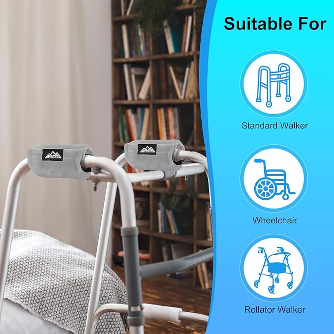 supregear Walker Hand Grip (2 Pack) - Soft Padded Handle Cushions Covers - Comfortable Padding for Walker Rollator Wheelchair - Non-Slip Senior Elderly Grippers
