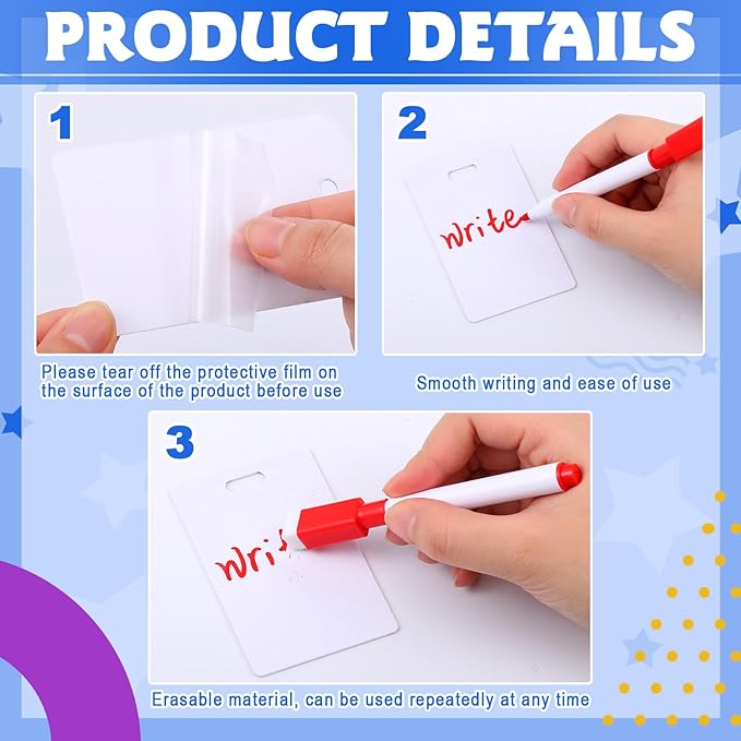 Laumoi 24 Packs Pocket Sized Erasable Notepad Badge Accessory 12 Mini Whiteboard Clipboard Hangs with Badge Mini Whiteboard Small Dry Erase Board with 12 Pcs Dry Erase Marker for Office