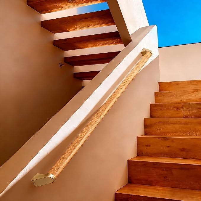 6 FT Modern Aluminum Handrail Set - ADA Compliant Indoor & Outdoor Stair Railing. 1.4" Diameter Grab Bar. Wall-Mounted with 90°Wall Return End. Ideal for Safe Grip，Rust Free(Cherry Wood Grain, 6 FT)