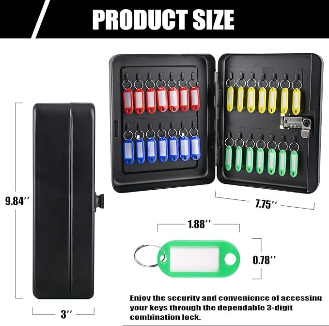 Key Box Wall Mount with Combination Lock, 28 Key Hooks & Tags Key Organizer, Steel Security Locking Key Cabinet, Storage Key Lock Box with Code, Key Management Cabinet