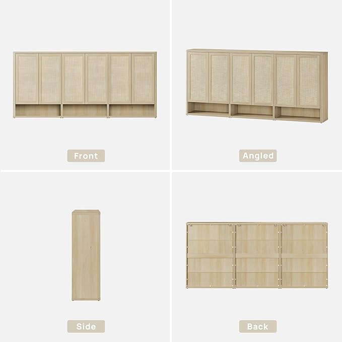 SICOTAS Rattan Shoe Storage Cabinet - Modular Shoe Cabinets with Door Tall Large Shoe Cabinet Storage for Entryway - 96.8" Wide Modular Cabinet for Hallway, Living Room