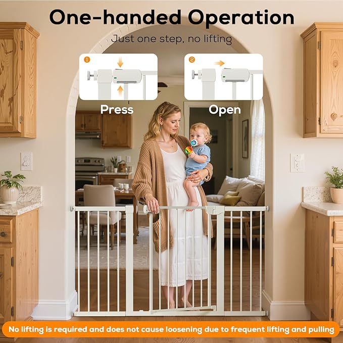 29.5-46" Baby Gate for Stairs, Baby Safety Essentials, Auto Close Gate for Doorways, Easy Install Pressure Mounted Dog Gate Indoor, Pet Gates for Dogs, White (2 Pack)