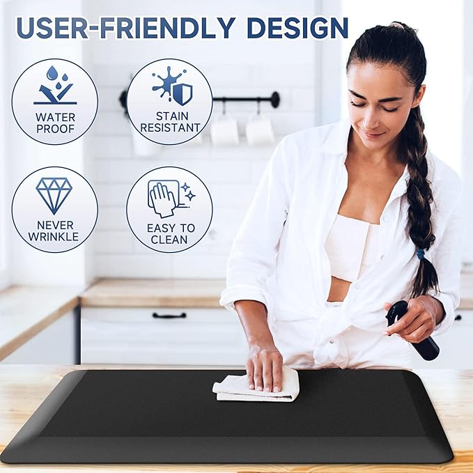 4/5 Inch Thick Kitchen Mats for Floor, StepRite Kitchen Rug for Standing Desk, Non-Slip, Thicker, Stain & Water Resistant, Comfort Anti Fatigue Floor Mat for Home, Kitchen, Office - Black,108 * 30''