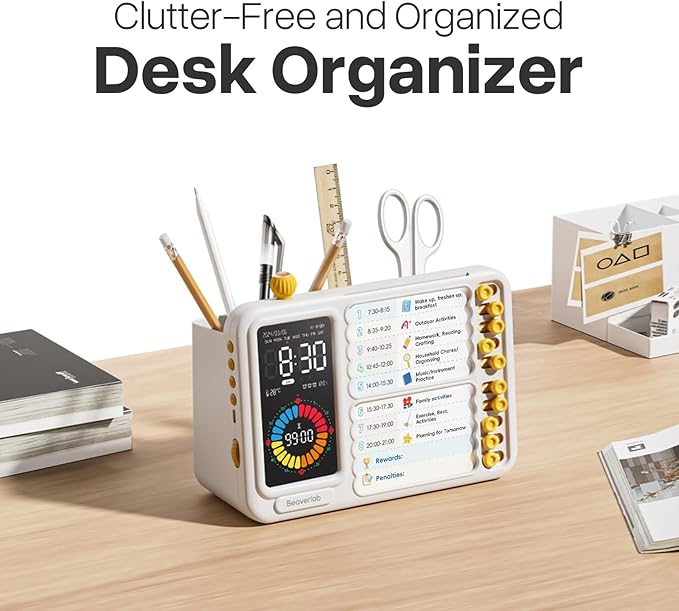 Visual Timer for Kids with 99 Minute Countdown, ADHD Timer with Planning Board, Daily Chore Board-Checklist for Autism, Silence Timer for Students