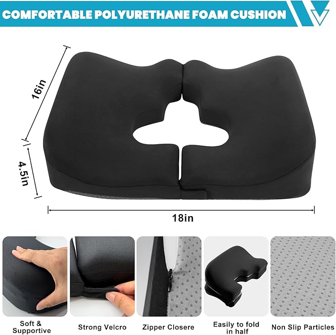 4.5" Donut Pillow for Tailbone Pain, 100% Memory Foam Bedsore Pressure Relief Pillow, Thick Anti Bedsore Cushion - T Shaped Opening Tailbone Pillow - Dark Grey