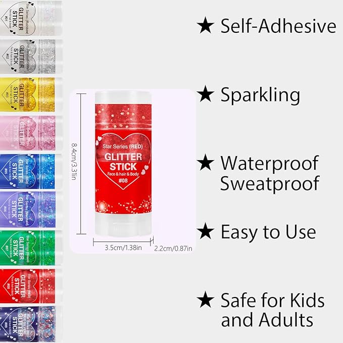 Mysense Red Body Glitter Stick,Christmas Makeup Face Hair Glitter,Stocking Stuffers,Sparkling Mermaid Sequins Chunky Glitter Face Paint,Singer Concert Outfit Festival Rave Accessories for Women