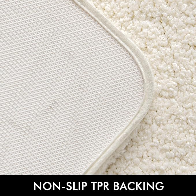 MIULEE Microfiber Toilet Bath Mat U-Shaped Contour Shaggy Rugs Non Slip Extra Thick Soft Absorbent Water for Bathroom Commode Machine Washable(20x20 Inch, Ivory)