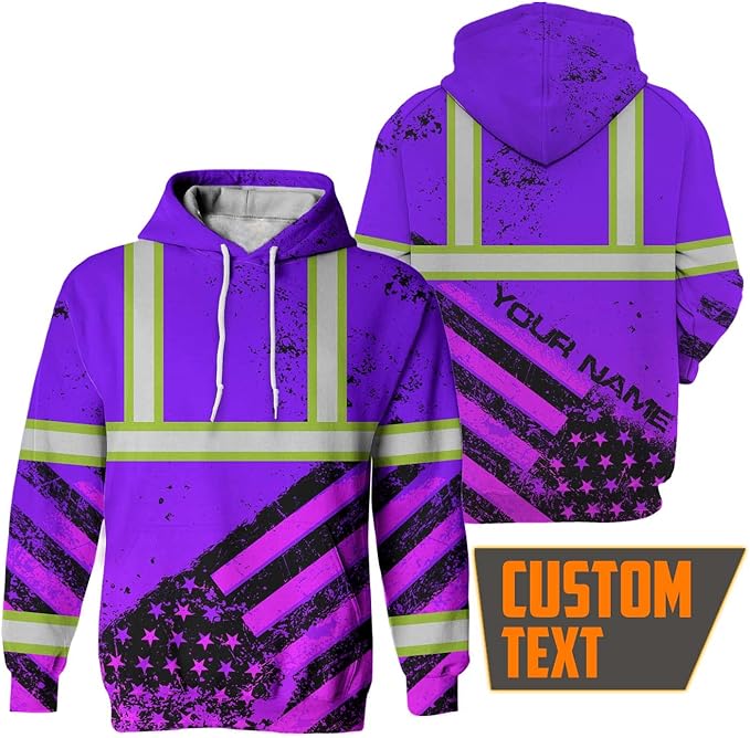 US Flag High Visibility Hoodie for Men Reflective Hoodie Safety Workwear for Worker Runner Patriotic ACC02