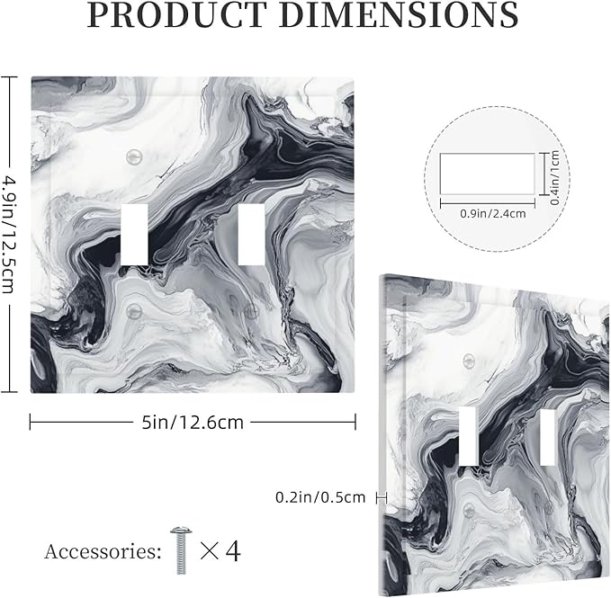 Abstract Marble Ink Texture Grey Marble Print Decorative Switch Plates 2 Gang Double Toggle Outlet Light Switch Cover Wall Plate Electrical Faceplate for Bathroom Kitchen Decor