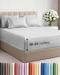 Extra Deep Queen Sheet Set - 6 Piece Breathable and Cooling Sheets - Hotel Luxury Bed Sheets Set - Easy Fit - Soft, Wrinkle Free and Comfy Sheets Set - Grey Striped Sheet Set with Extra Deep Pockets