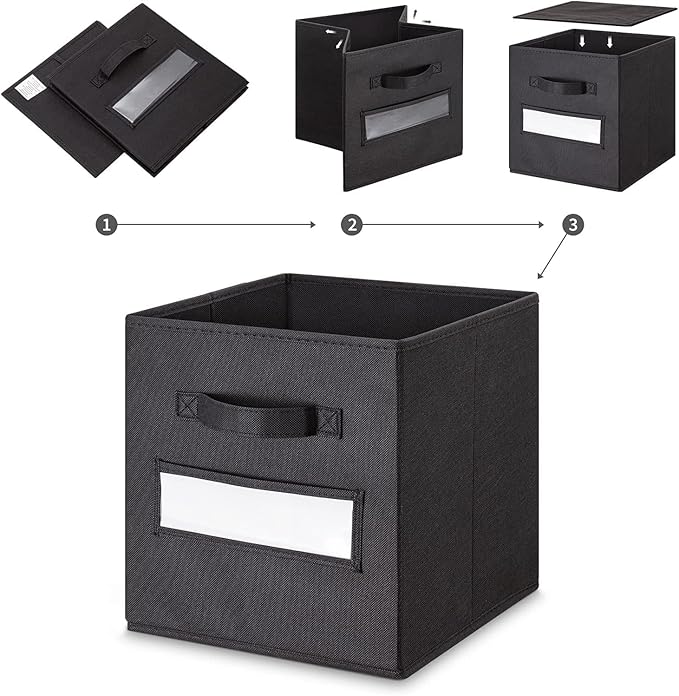 artsdi 13x13x13 storage cube bins(Set of 8) Fabric storage cubes with 8 Labels Window Cards & a Pen,storage cubes 13x13,storage bin,Collapsible 13 inch cube storage bins,Cubby Organizer Boxes,Black