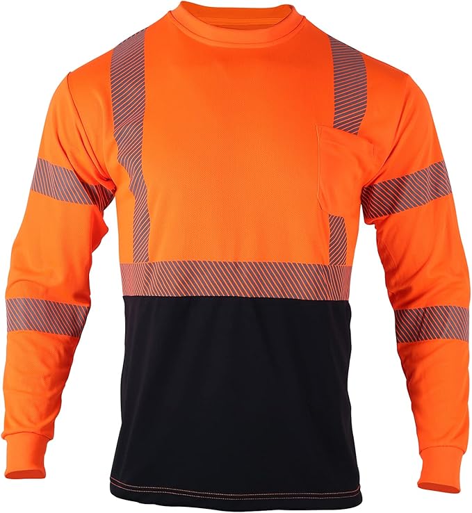VENDACE 3pcs Safety T Shirts Reflective High Visibility Hi Vis Long Sleeve Construction Work Shirts for Men Class 3