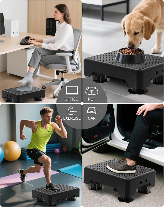 Adjustable Step Stool for Adults, Bed Step Stools, 600 LBS Capacity Safety Wide Step Platform, Indoor and Outdoor Steps for Seniors, Non-Slip Stepping Stool Elderly Assistance, Black