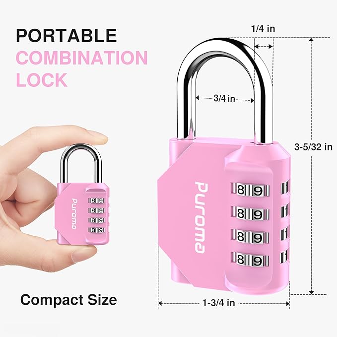 Puroma 1 Pack Combination Lock for Locker 4 Digit Outdoor Waterproof Padlock for School, Gym, Sports, Fence, Toolbox, Gate, Case, Outdoor, Hasp Storage (Pink)