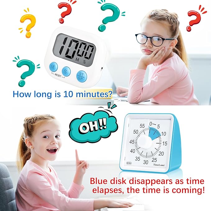 60-Minute Visual Timer for Kids, Time Management Tool Study Classroom Timer, Home Edition Silent Countdown Timer for Toddler, Teachers and Adults (Blue)