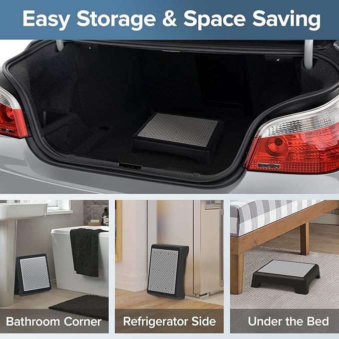 Non Slip One Step Stool for Seniors, Adults, Indoor/Outdoor Portable Stair Assist, Mobility Step Stool for Bedside, Car, Kitchen, Bathroom, Grey