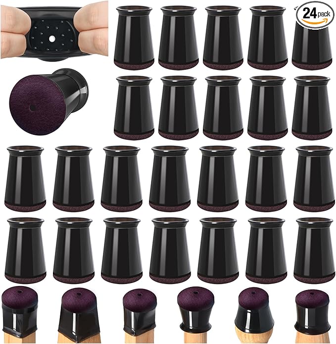24 Pcs Chair Leg Floor Protectors for Hardwood Floors Silicone Covers to Protect Wood Tile Floors Scratches Felt Pads Furniture Leg Caps No Noise (Fit:0.5"-0.89")
