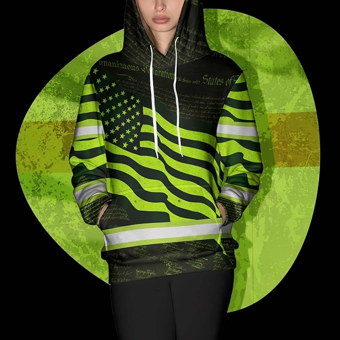US Flag High Visibility Hoodie for Men Reflective Hoodie Safety Workwear for Worker Runner Patriotic ACC02