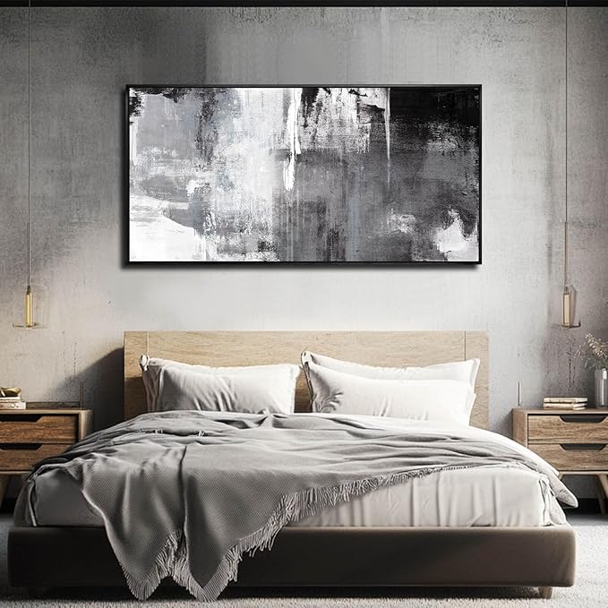 SOUGUAN Home Decor Grey oil Painting Canvas Wall Art Abstract Pictures for Living Room Bedroom Kitchen Dinning Room Wall Decoration 24"x48"