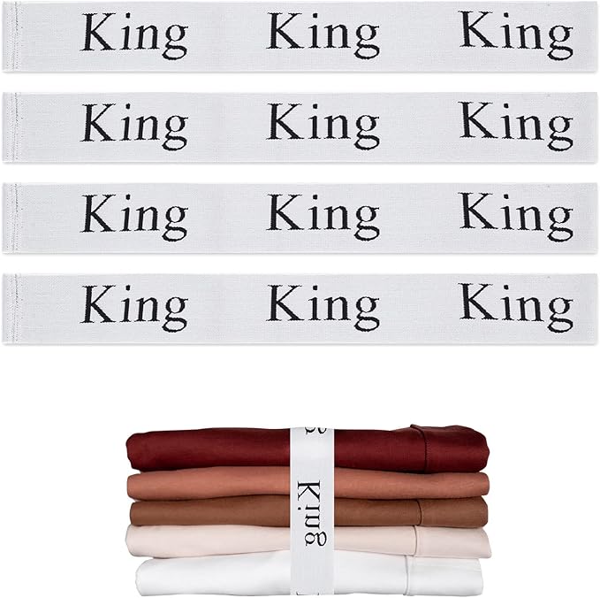 4PCS Bed Sheet Organizer Bands, Storage Labels and Sheet Keepers for Linen Closet - Elastic Bedding Straps for Foldable Bedsheet, Pillow Case, Duvet (King)