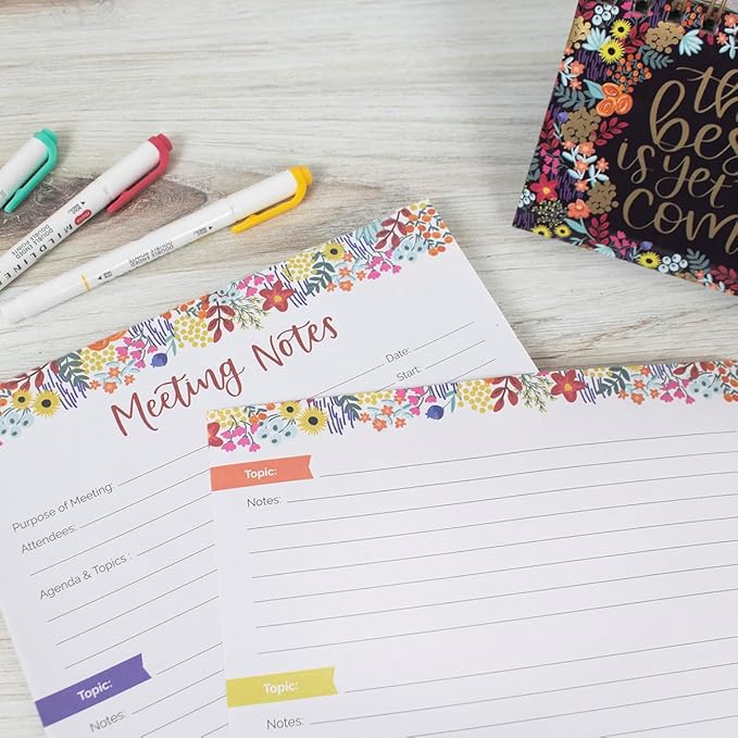 bloom daily planners 8.5" x 11" Double Sided Meeting Pad - Topics, Takeaways, Action Items & Follow-Ups - Undated Meeting Notes Agenda Organizer