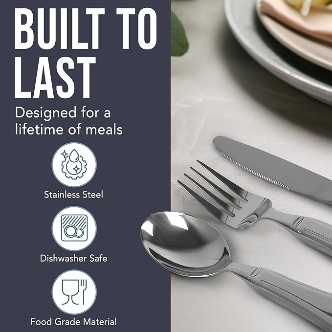 BUNMO Weighted Utensils for Hand Tremors - Elderly, Weak Hand Grip & Handicapped - Stainless Steel - Eat Independently - Weighted 3 Piece Set