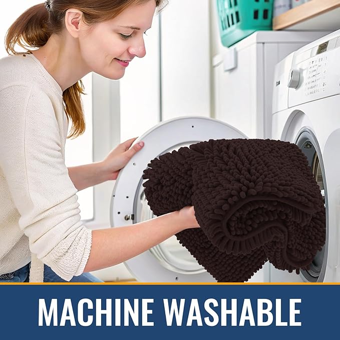 Arotive Bathroom Toilet Rugs U Shaped 24x20, Extra Soft Absorbent Shaggy Chenille Contour Bath Rugs for Toilet, Machine Washable Non-Slip Contoured Bath Mats, Brown