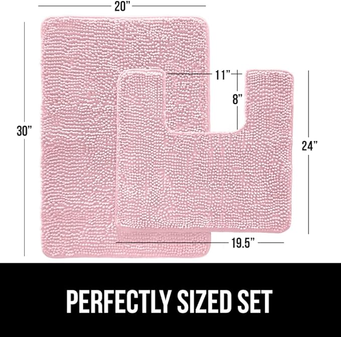 GORILLA GRIP Bathroom Rug Sets, Soft Chenille 2 Piece Area Rugs Set, Toilet Base Mat and 30x20 Carpet, Absorbent Microfiber Washable Mats Dry Quickly, Home Décor and Bath Room Accessories, Lt Pink