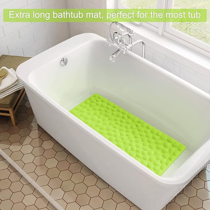 Non-Slip Bathtub Mat OTHWAY Soft Rubber Bathroom Bathmat with Strong Suction Cups (Green, 16x40 inch)