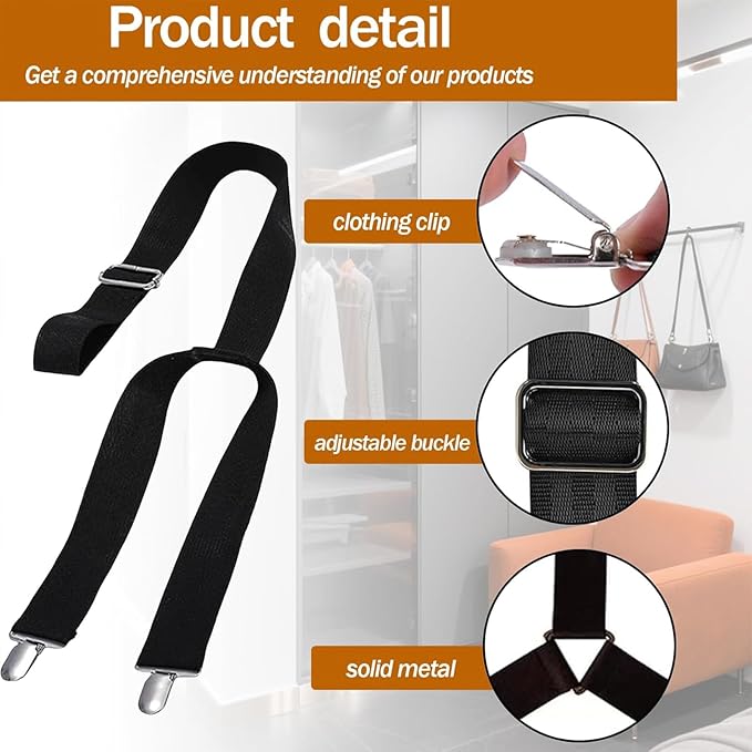 2-Pack Dressing Aid Clips for Pants – One-Hand Pants Assist Tool for Elderly, Disabled & Post-Surgery – Adjustable 26"-41" Metal Clip with Nylon Strap (Black)