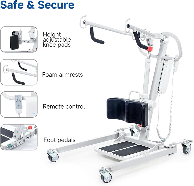 Stand Up Electric Patient Lift, Sit to Stand, Electric Power Patient Lift, Full Body Patient Transfer Lifter for Home Use and Facilities, 400 lb. Weight Capacity. Rechargeable Battery