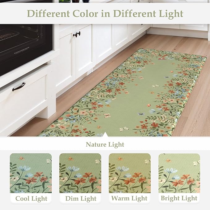 KIMODE Anti Fatigue Kitchen Mats 20"x59"+20"x32", Farmhouse Kitchen Rugs Sets of 2, Cushioned Non Skid Kitchen Mats for Floor, Comfort Kitchen Floor Mats for Sink Laundry Desk Sage Green