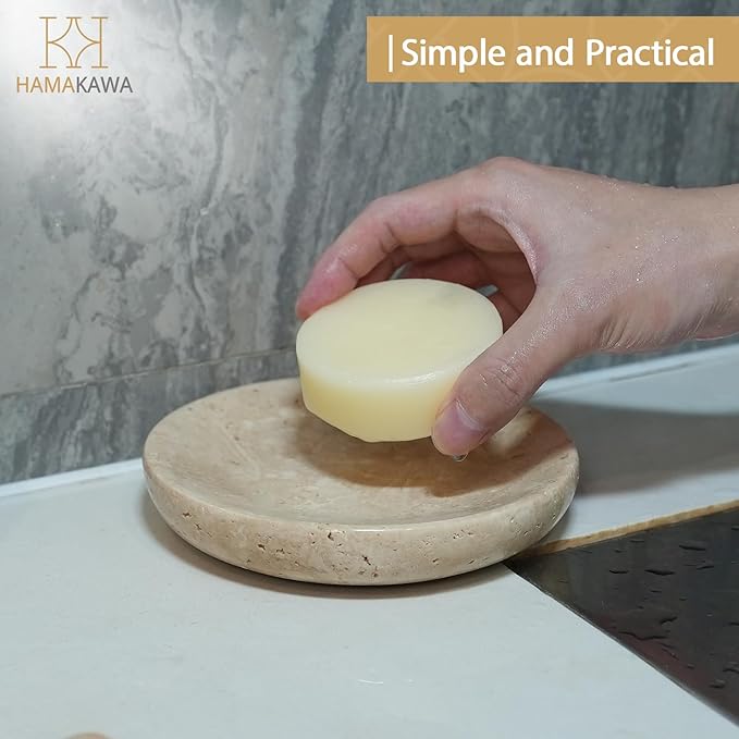 Natural Marble Round Jewelry Tray 5.5 inch, Beige Travertine Accent Dish for Rings, Keys, Earrings and Soap, Ideal Gift for Women