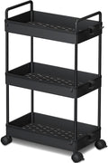 Ronlap 3 Tier Slim Rolling Storage Cart with Wheels Plastic Utility Cart Organizer for Snack Craft Art Postpartum Baby Diaper Nail Makeup in Bathroom Laundry Room Kitchen Bedside Narrow Space, Black
