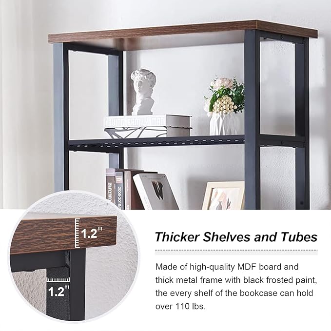 HOMBAZAAR 6 Tier Bookshelf,Grey Industrial Book Shelf,Engineered Wood and Metal Deep Bookshelves,Low Shelf Bookcase for Living Room,Office,Bedroom and Kitchen