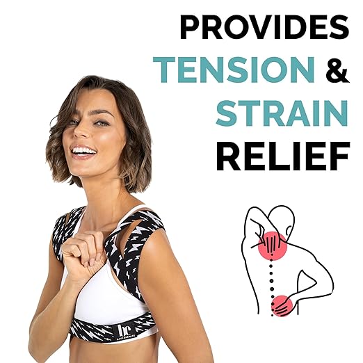 BackEmbrace Posture Corrector for Women and Men - Made in USA - Slim and Adjustable Shoulder Brace - Back Brace for Back Pain Relief - Lightning Bolt M/L