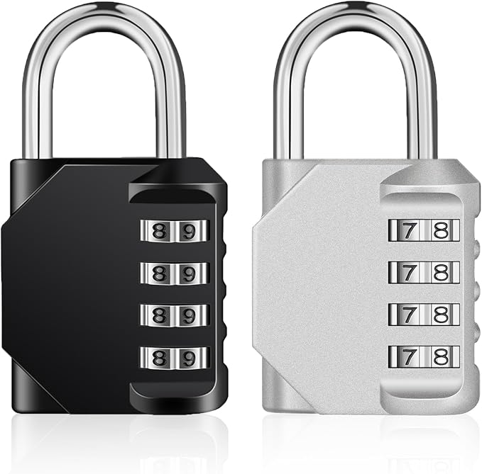 ZHEGE Combination Lock 2 Pack, 4 Digit Outdoor Combination Padlock for Gym, School, Gates (Black & Sliver)